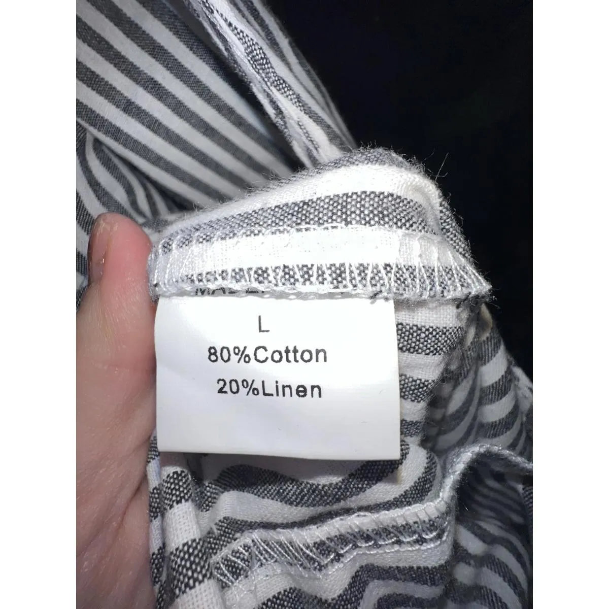 Grey White Stripe Linen Cotton Tie Strap Cropped Overalls Jumpsuit Women’s L Gray Size L - Image 7