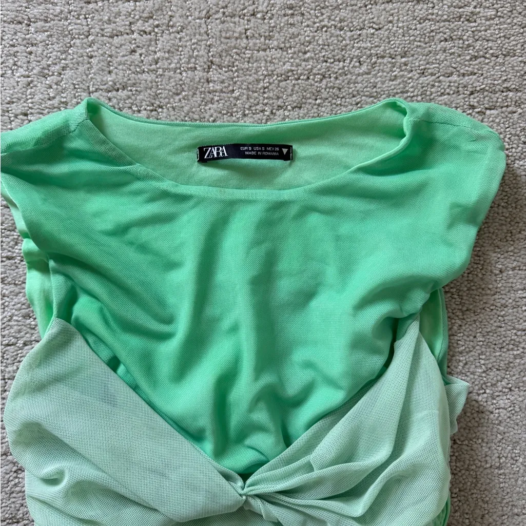 Zara Light Green Ruched Mini Dress - Image 4