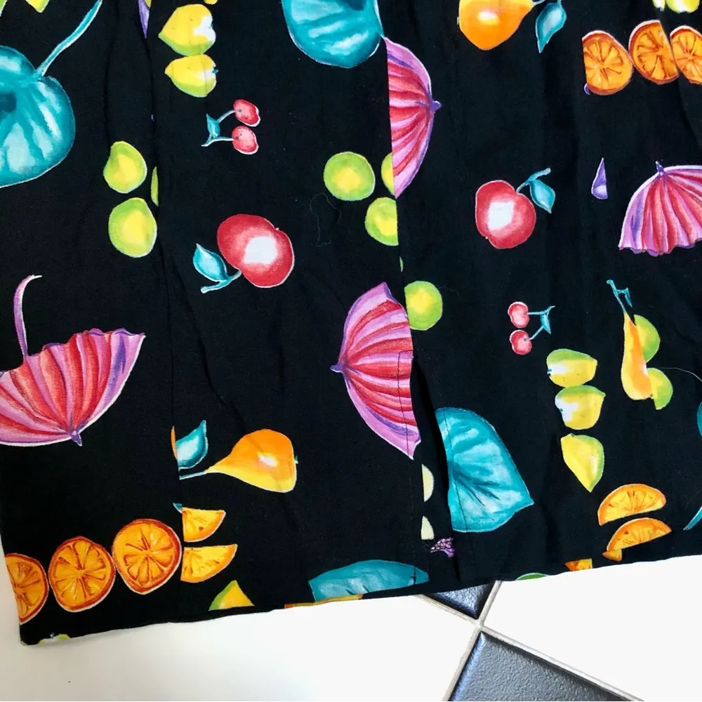 Vintage 90s Fruit Mini Dress Subtle Cocktail Print Bodycon Neon Colors Bright 10 Black - Image 8