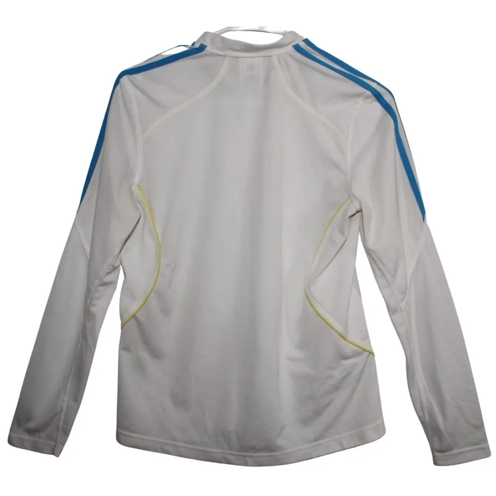 Womens Adidas White Blue Yellow Pull Over Half Zip Long Sleeve Sweatshirt Size M - Image 2
