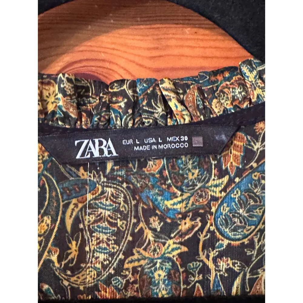 Zara Baby Doll Mini Boho Dress metallic accents festival L paisley Wimsigoth - Image 6