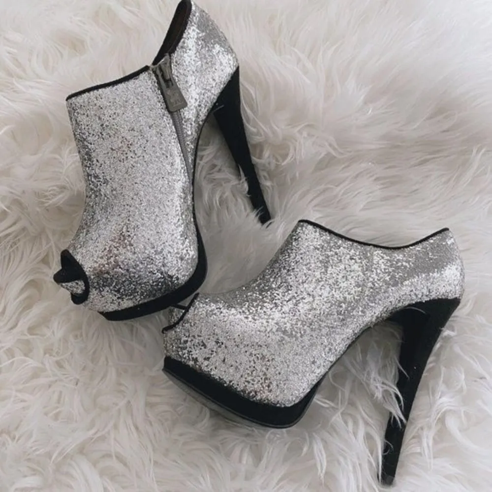 Circus Sam Edelman Silver Glitter Heel Boot Bootie Size 6.5 - Image 4