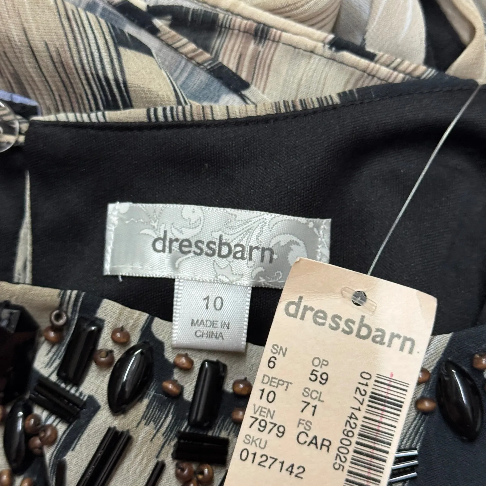 Dressbarn Dress Boho Ikat Beaded Tunic Size 10 NWT Beige Blue‎ Tribal Festival - Image 9