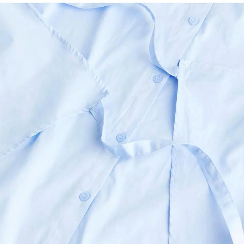 H&M NWT blue cotton poplin wrap skirt shirt dress small - Image 2