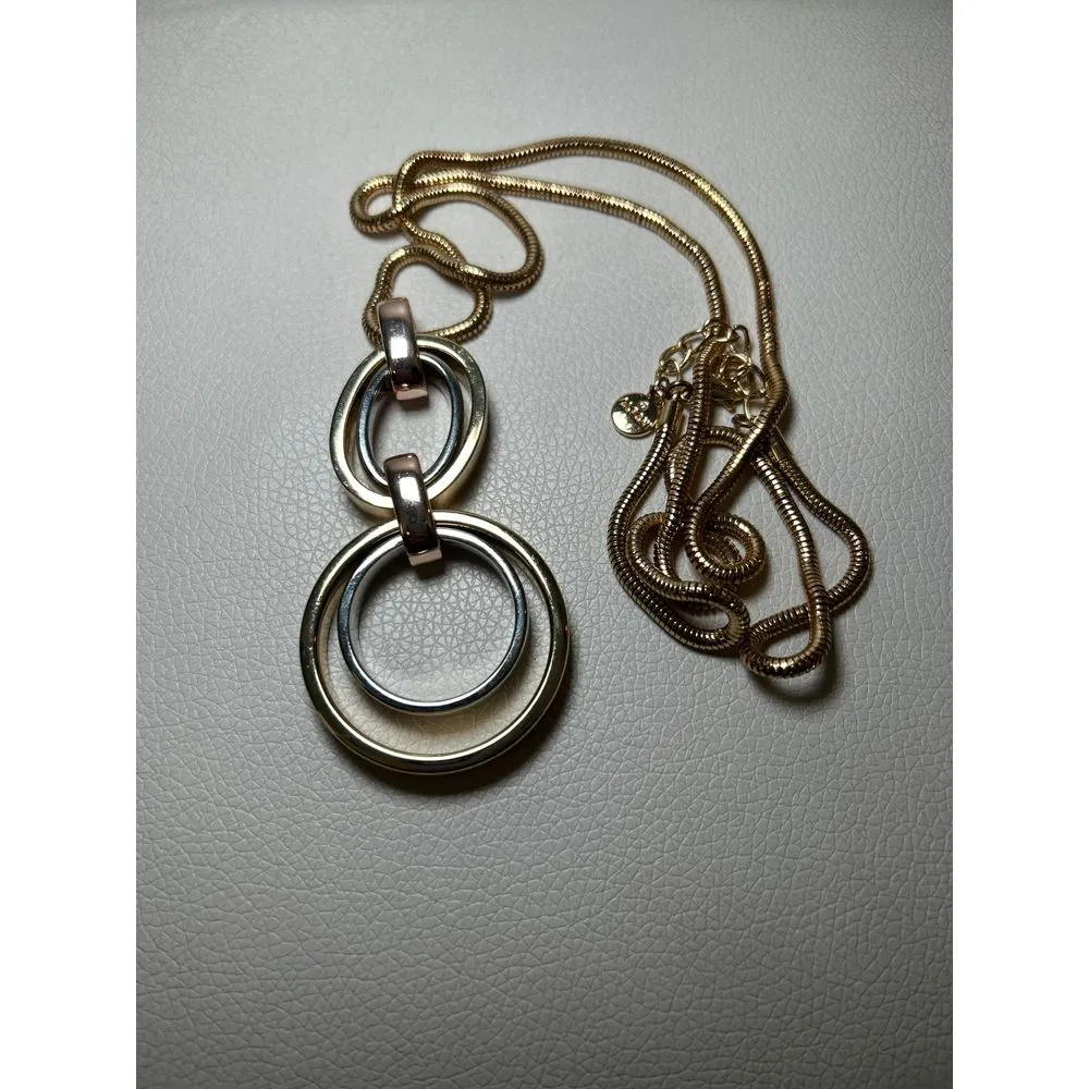Alfani Two-Tone Gold and Silver‎ Open Hoop Link Pendant 32" Necklace - Image 4