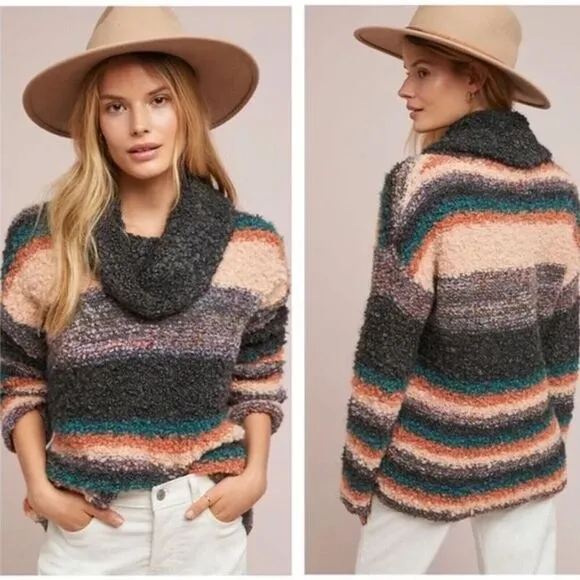Moth by Anthropologie Italian Wool Earth Tone Striped Turtleneck Sweater - Image 3