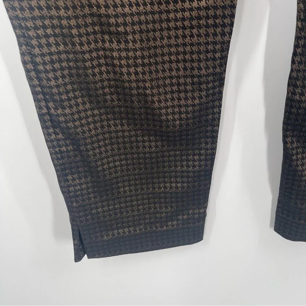 CHICOS Pants Plus Size 14R Elastic Pull On Ankle Houndstooth Metallic Gold Print - Image 10