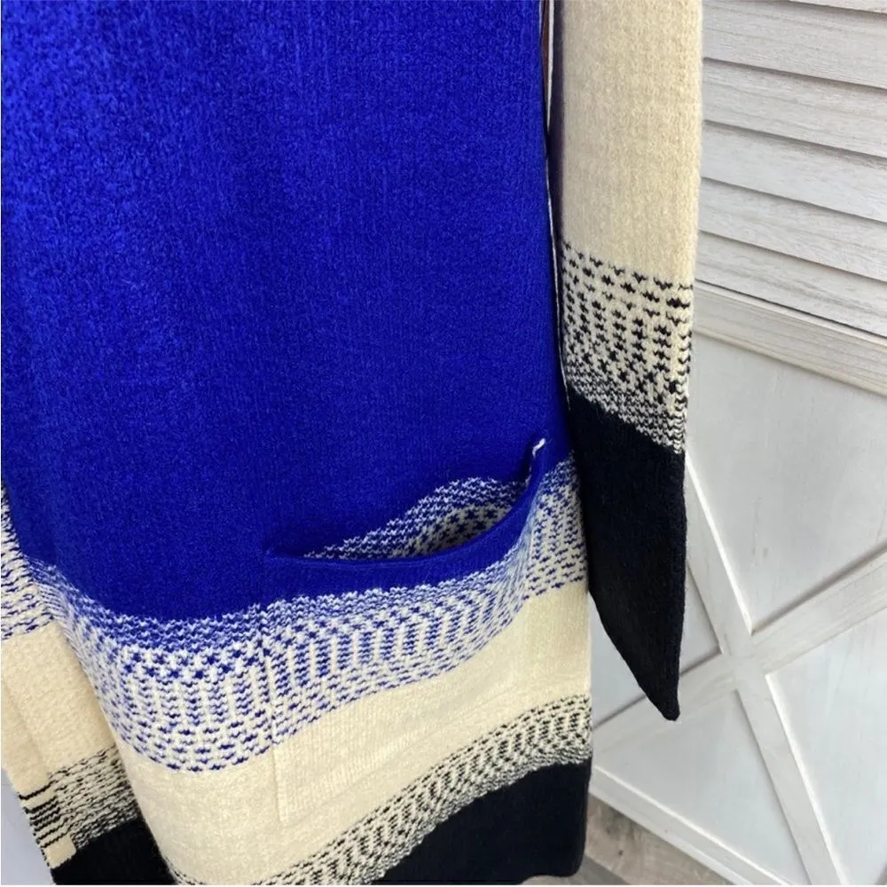 MaxSport Western Colorblock Long Cardigan Sweater Gray Blue Cream Black Large - Image 9