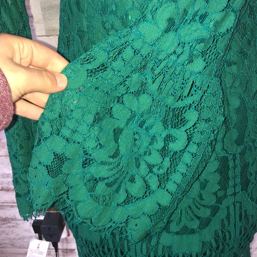 Lulus Enrapturing Elegance Green Lace Long Sleeve Midi Dress size small bridal​​ - Image 7