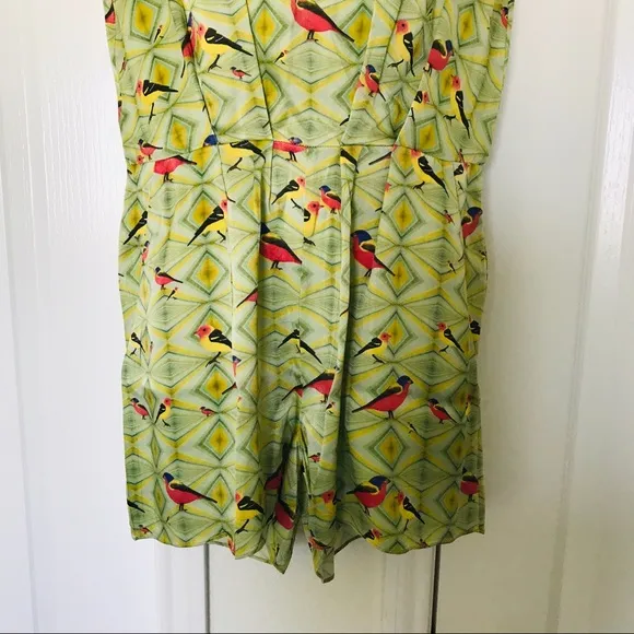 Crop david peck M Silk romper Artsy chartreuse bird print Green Size M - Image 11