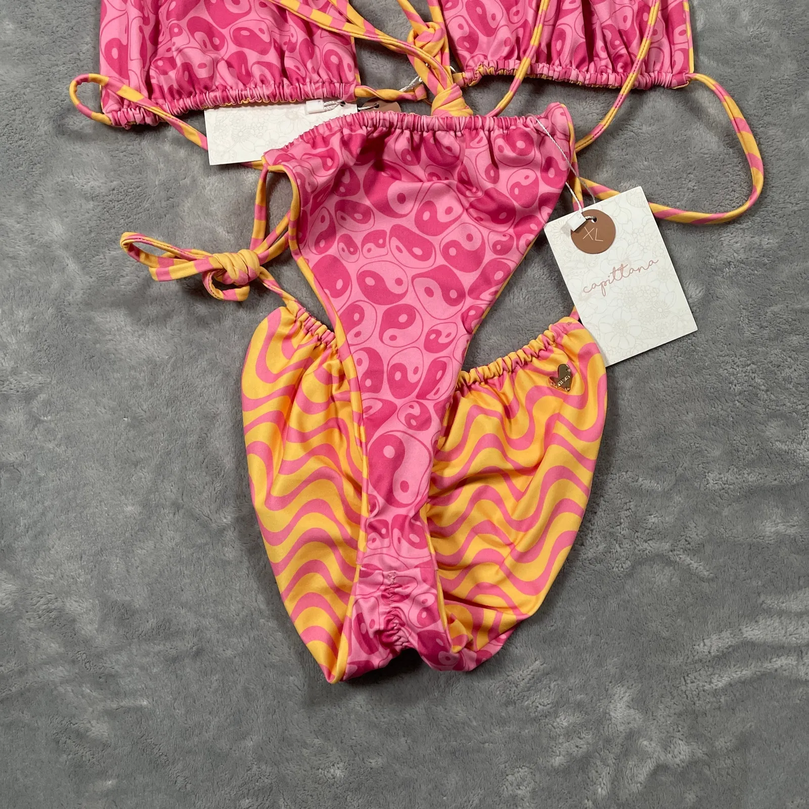 Capittana Bikini Set Womens XL Orange Pink Barron Reversible Retro Strappy New - Image 6