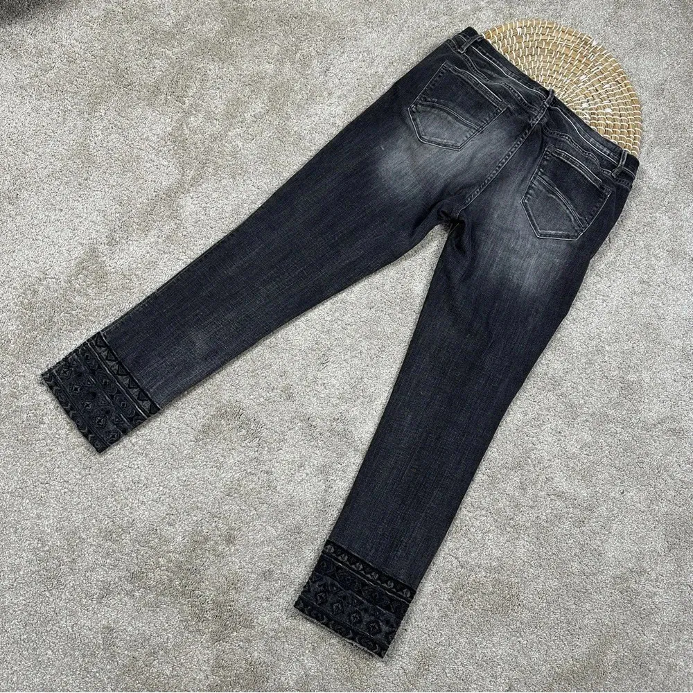 Driftwood Jackie Embroidered Hem Stretch Skinny Jeans Mid Rise in Dark Gray 30 - Image 7