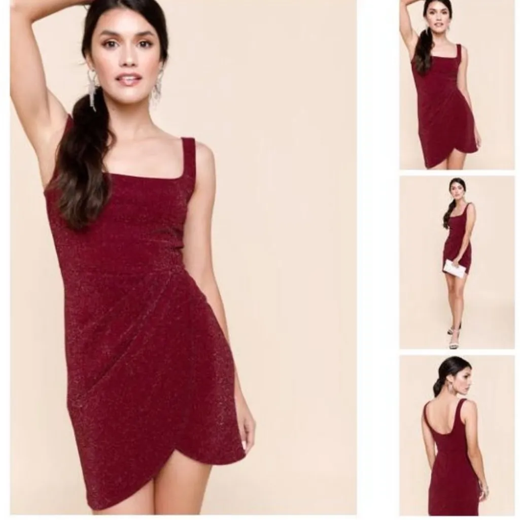 Mi Ami Francesca's Megan Glitter Tulip Mini Dress Burgundy Wine Merlot Medium Red - Image 2