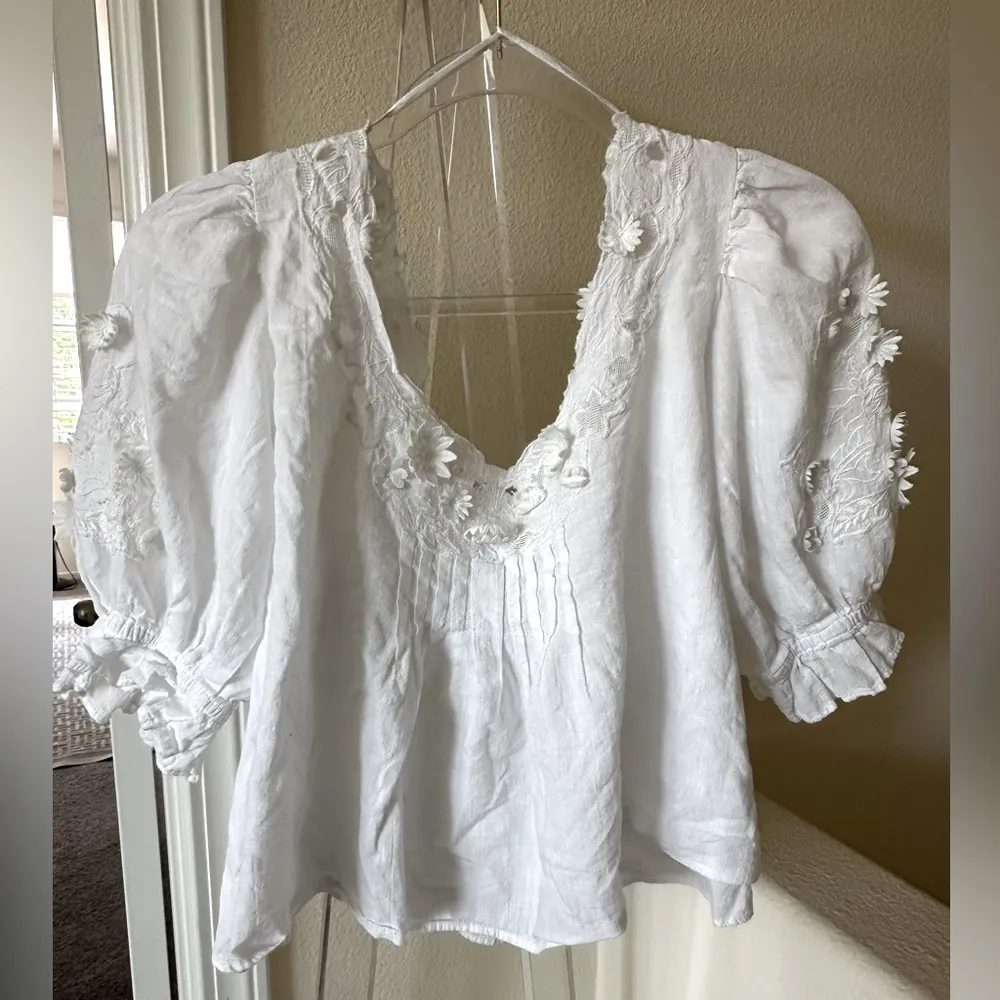 Free People Cream Ruffled Crop Blouse - Image 6