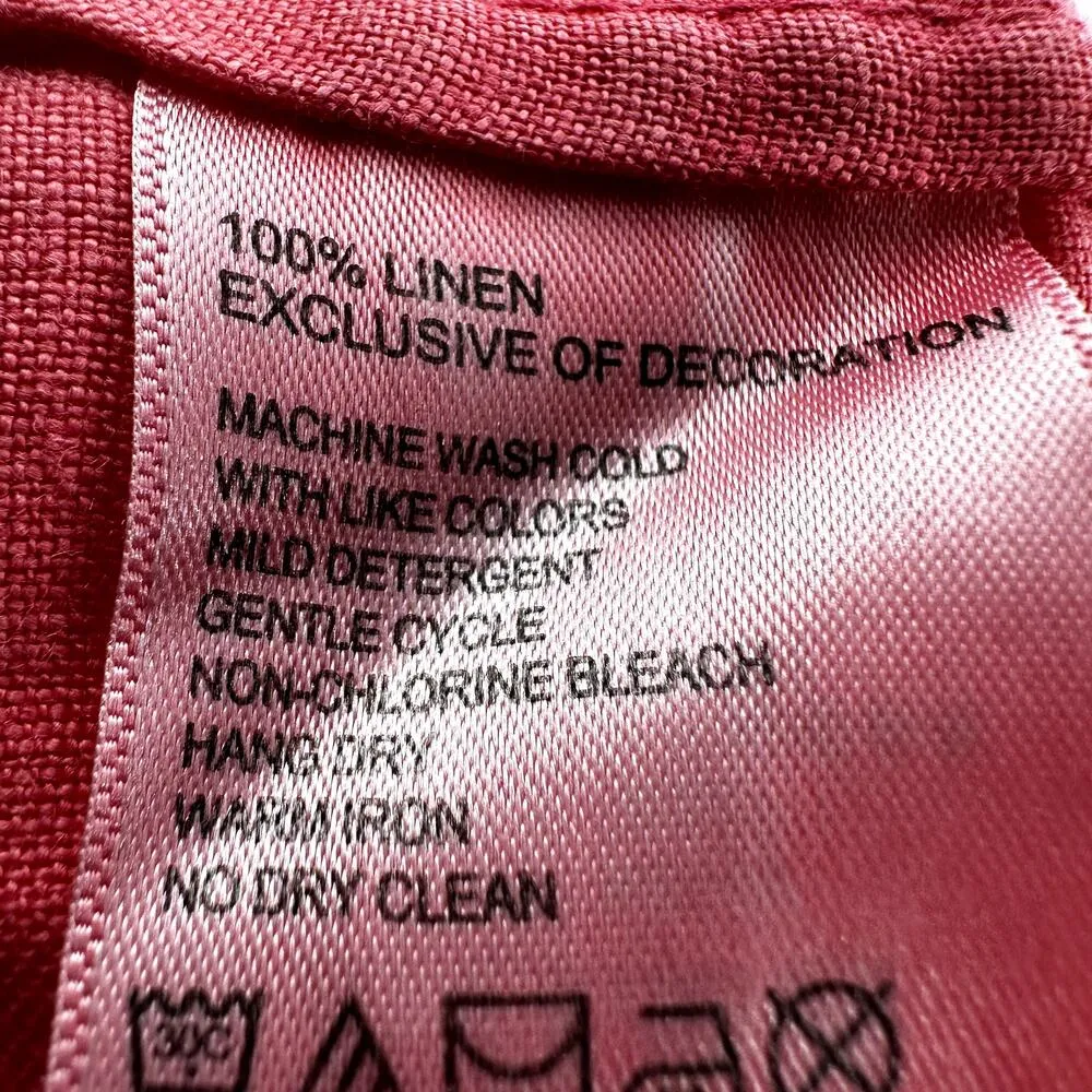 Tommy Bahama V Neck Tunic Blouse 3/4 Sleeve Lace Trim 100% Linen Red L - Image 3