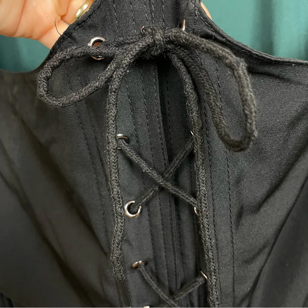 Pirate Wench Halloween Costume Women Long Bell Sleeves Corset Asymmetrical‎ Hem Green Size L - Image 6