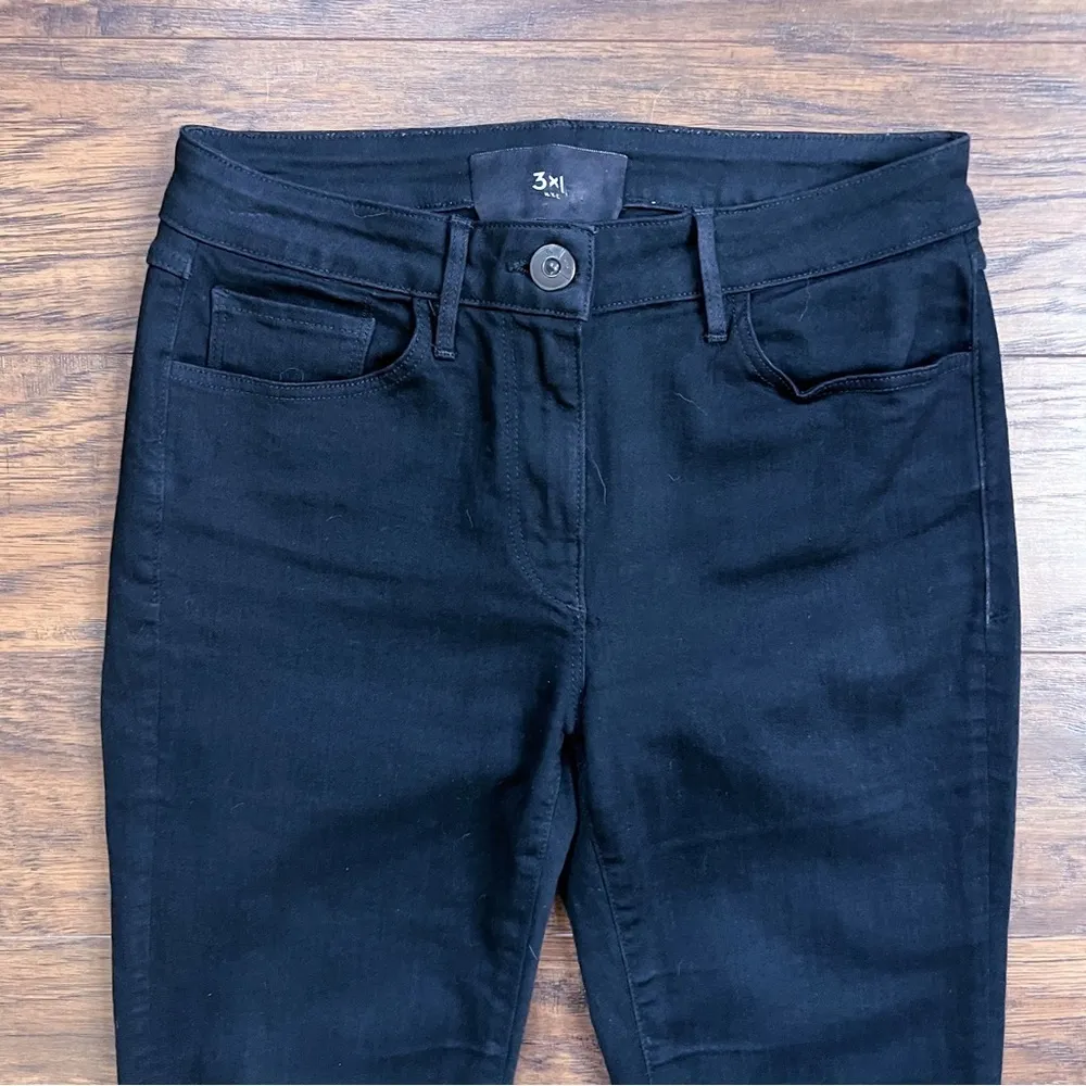 3x1 • Baby Boot cropped flare jeans Black Tear raw hem mid rise stretch denim - Image 5