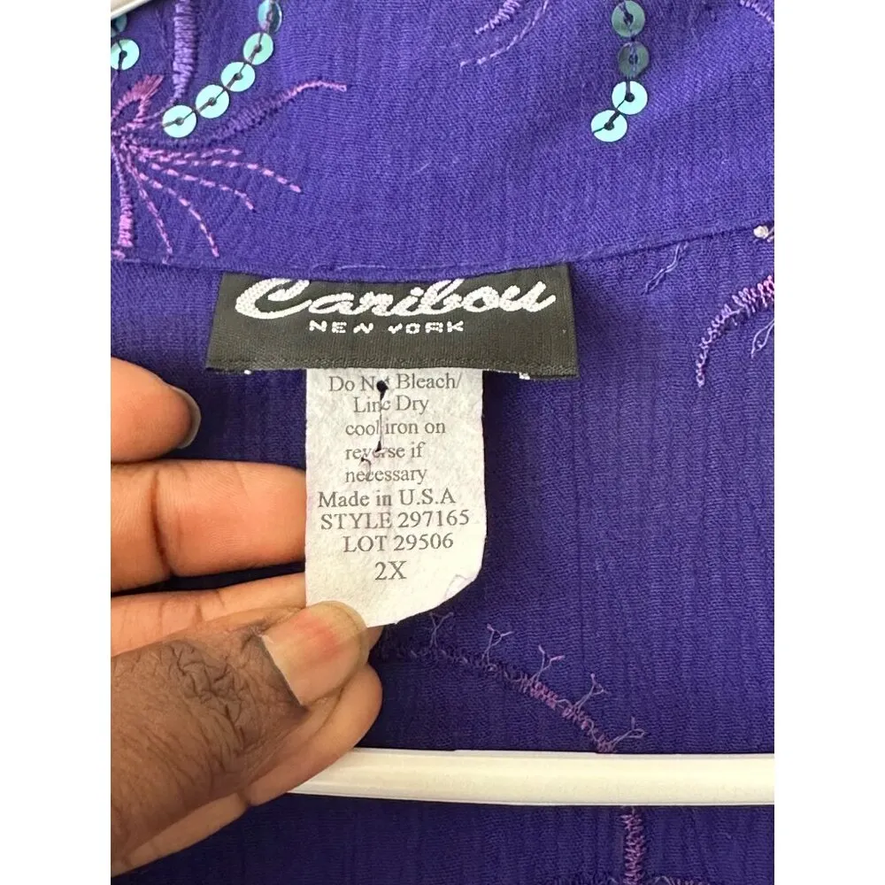 Womens Vintage Purple Sequin Embellished Button - Image 4