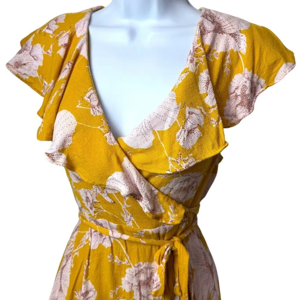 Free People French Quarter Yellow Floral Print Wrap Dress Cottagecore Fairy S - Image 4