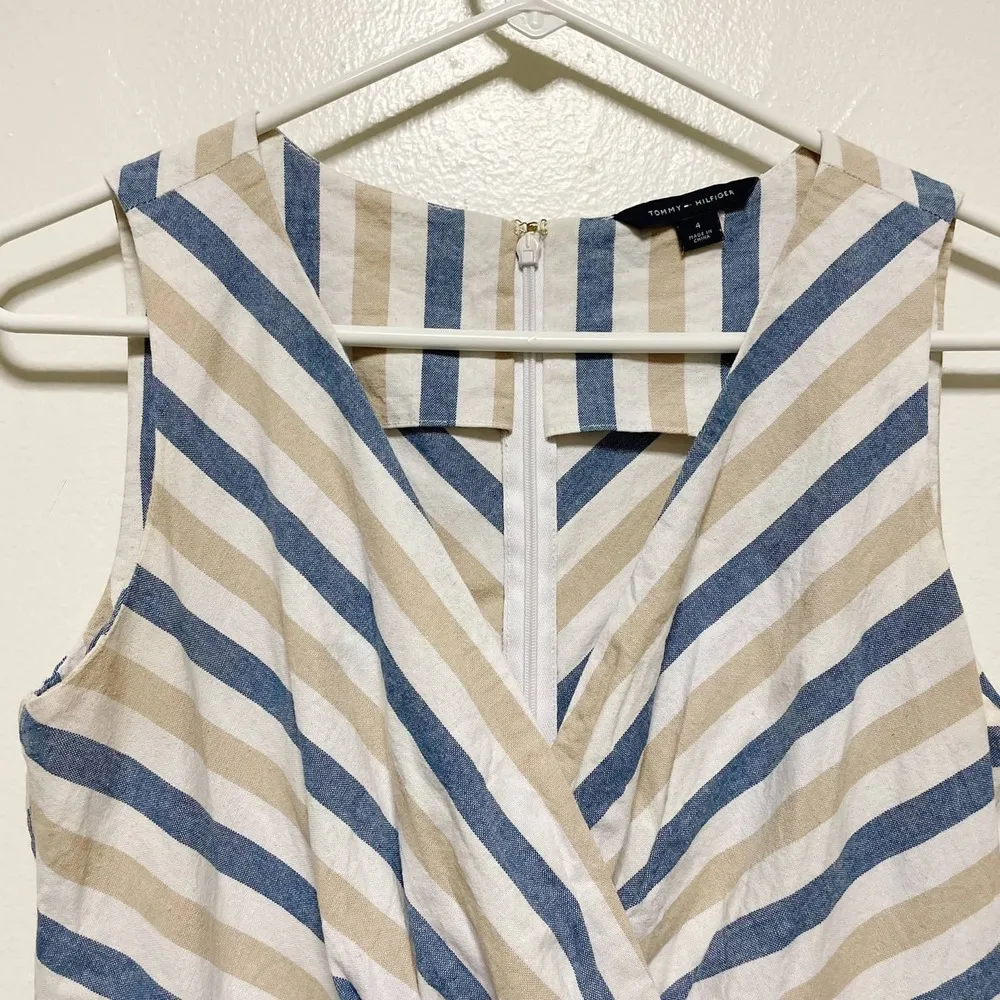 Tommy Hilfiger  Neutral Striped Linen Sleeveless Jumper - Image 6