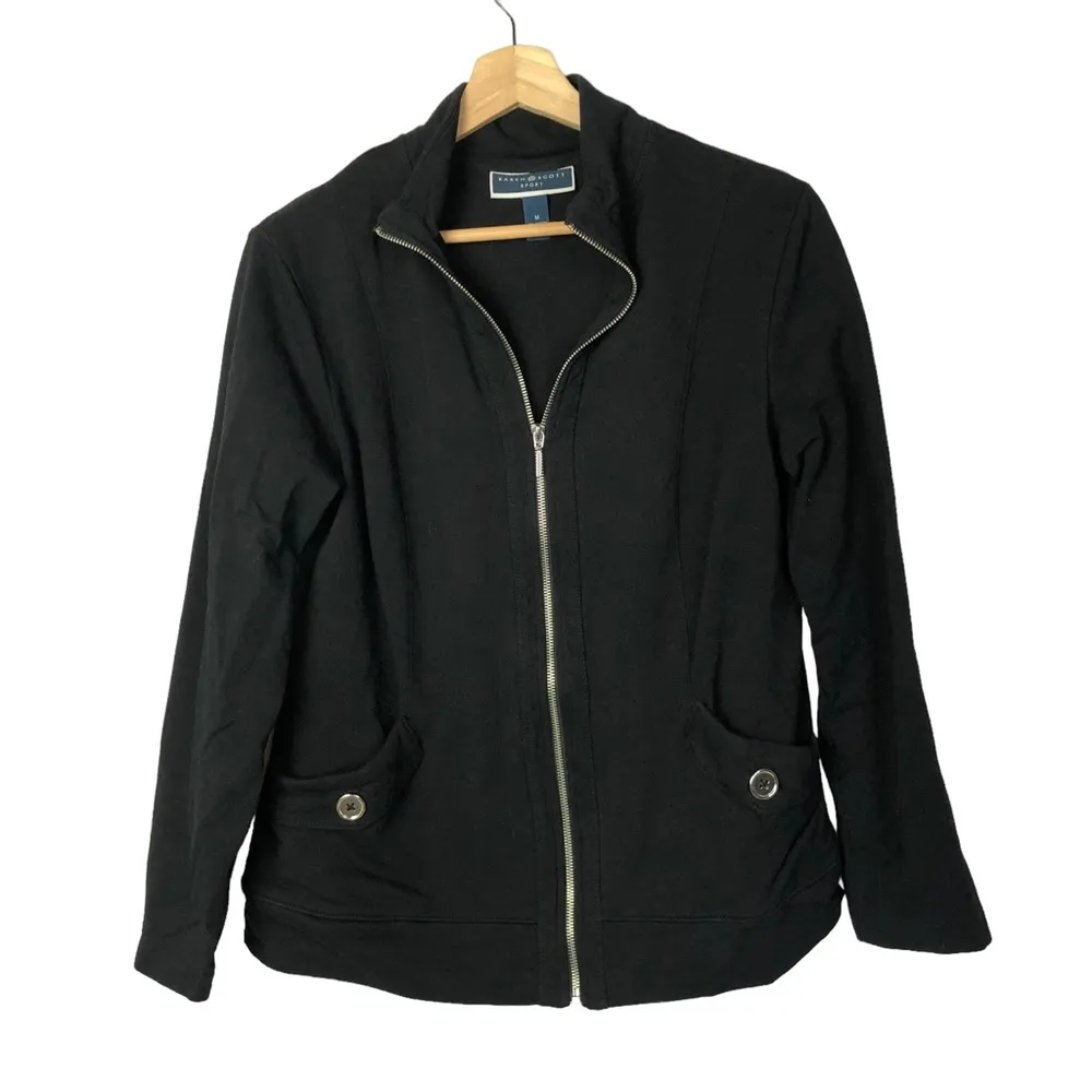 Karen Scott Sport Black Full Zip Mock Neck Knit Jacket M - Image 2