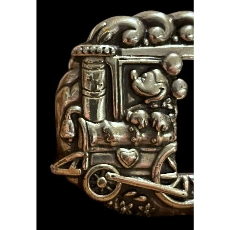 Vtg Brighton Mickey & Co Black Leather Belt 4pc Silver Train Buckle Women's 28 - Image 7