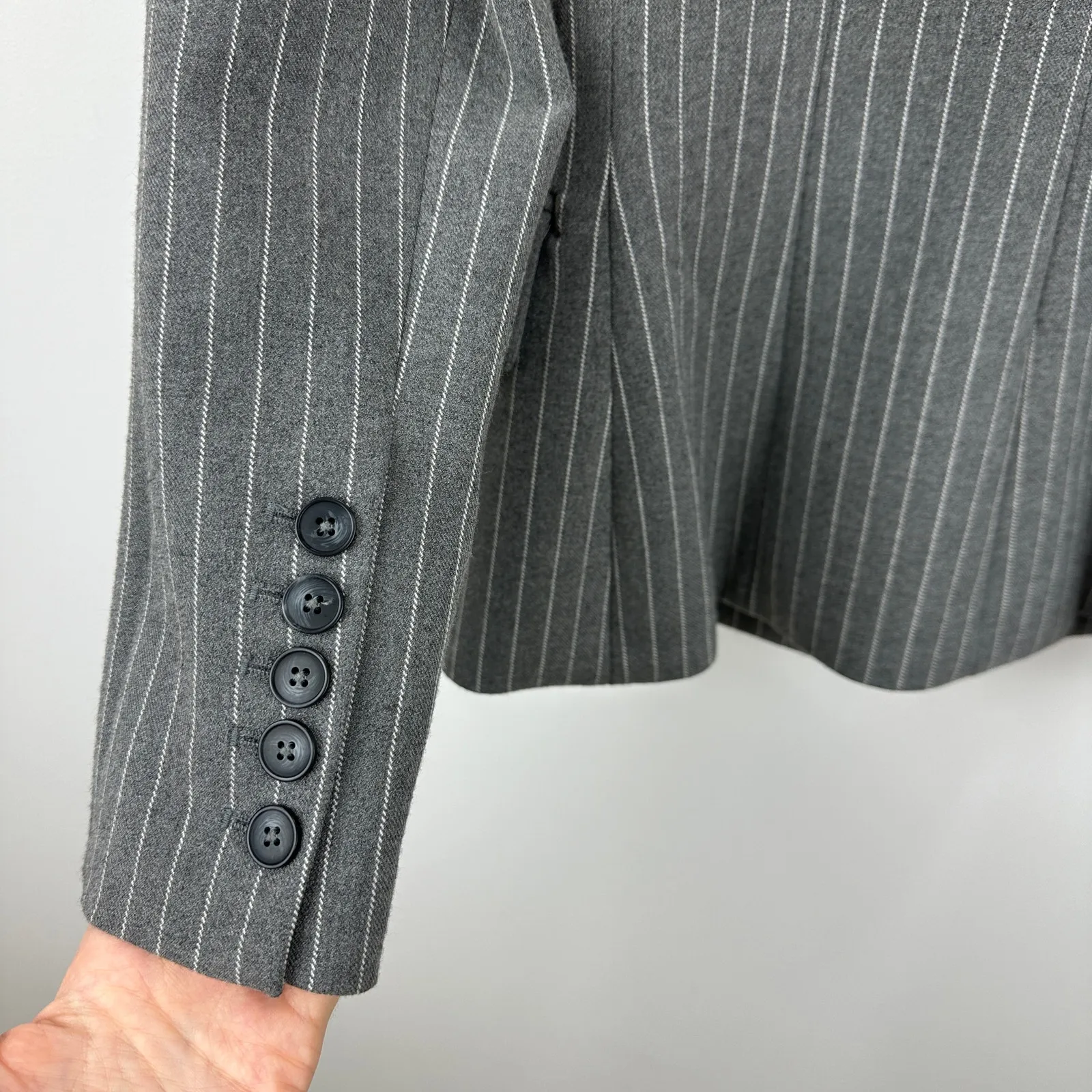 L'AGENCE Kenzie Double Breasted Blazer Jacket Pinstripe Gray Classic Preppy US 4 - Image 13