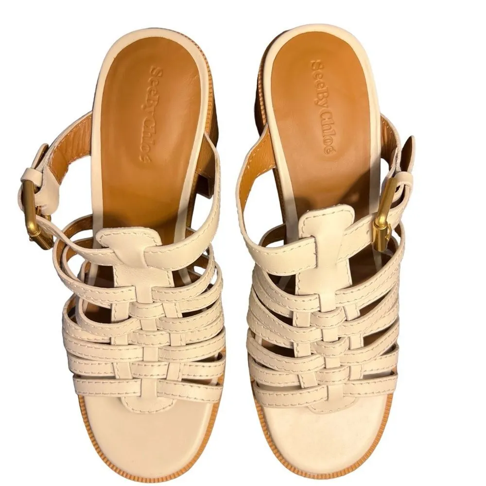 See by Chloe Cila Natural Leather Block Heel Caged Buckle Mule Sz 9 (39EU)NWOT - Image 3