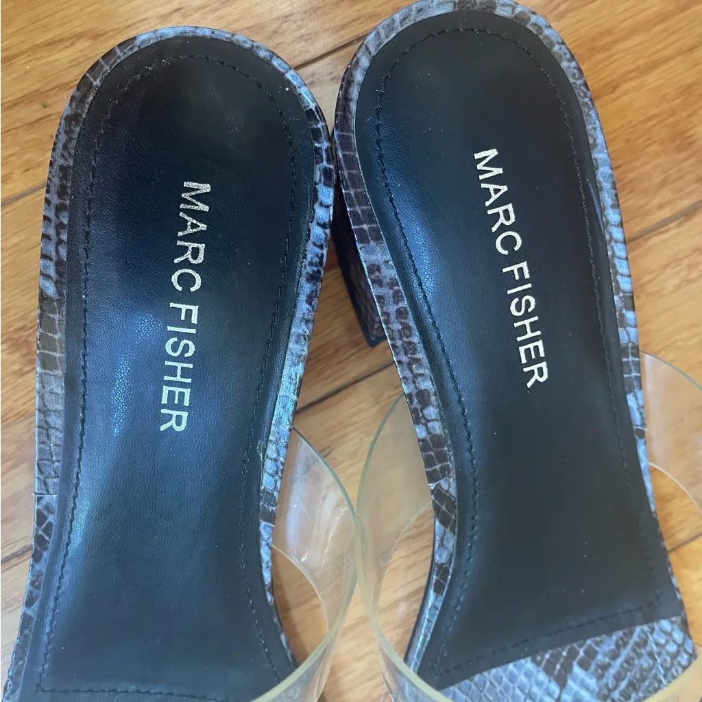 Marc Fisher MFYORI 2 Clear Strap Block Heel Sandals Animal print Blue Size 8.5M - Image 10