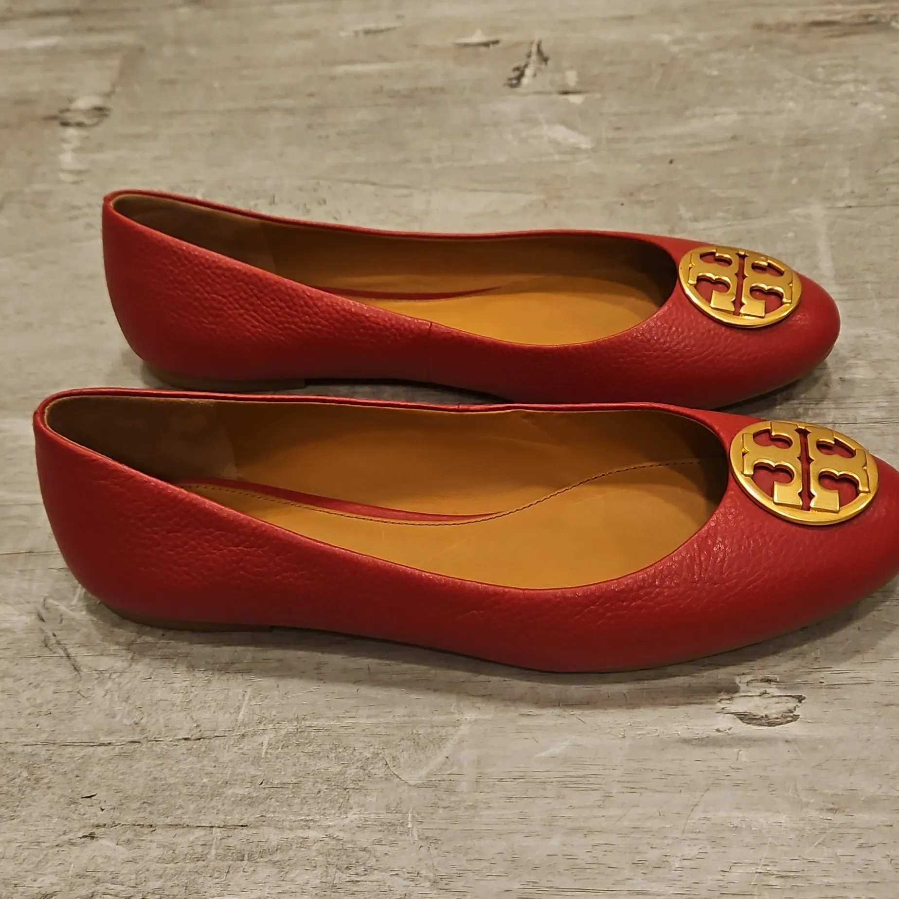 💕TORY BURCH Chelsea Ballet Flat Tumbled Leather Tory Red/Rolled Brass 10.5 NWOT - Image 7