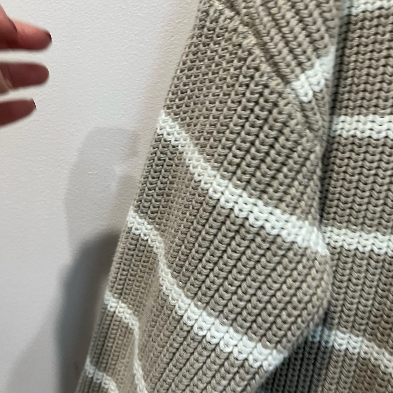 Haven Striped Taupe Knit Sweater XL NWT Cozy Chunky Turtleneck Neutral Winter Tan - Image 7