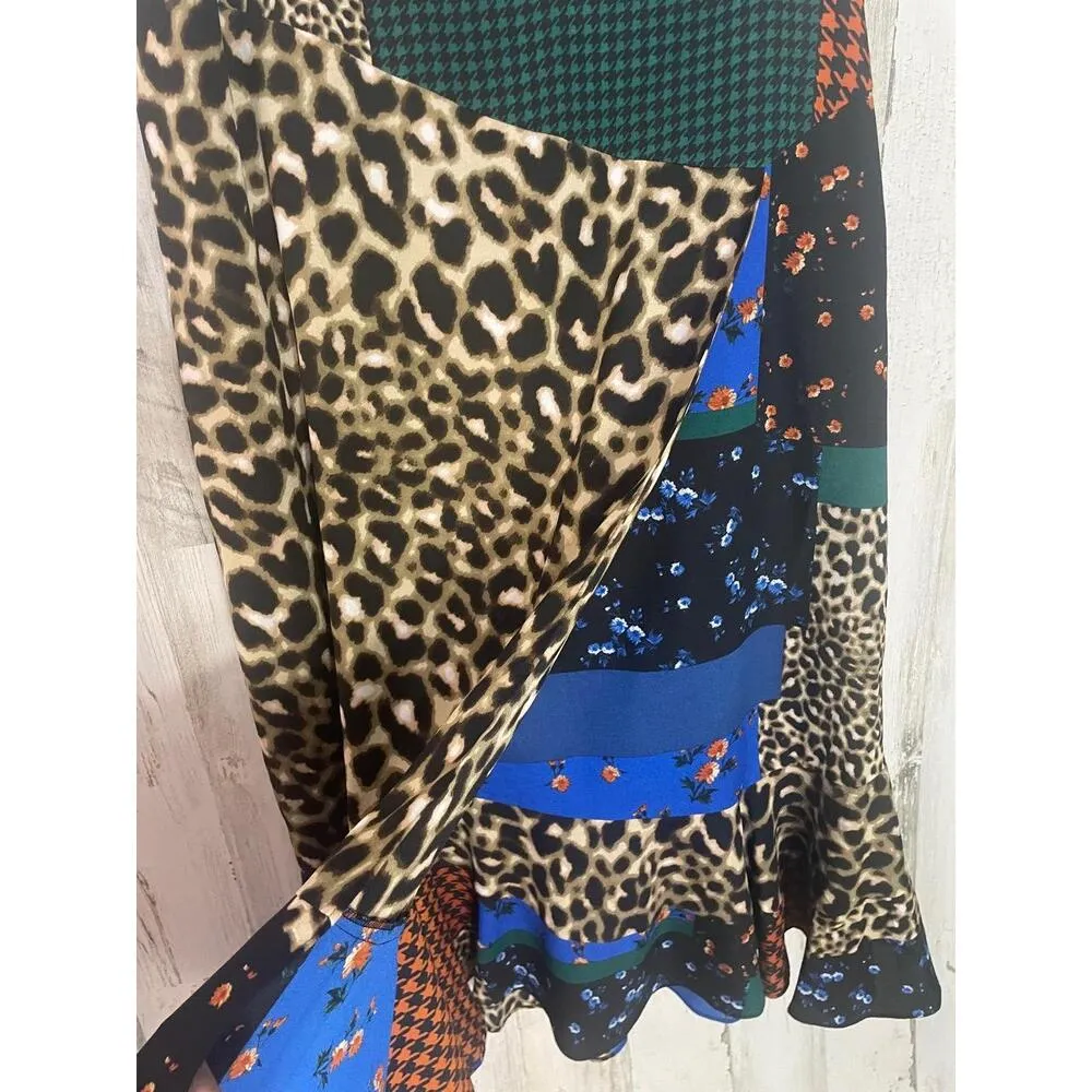 Calvin Klein‎ Wrap Skirt size 12 Multicolor Patchwork Leopard Floral Y2K Boho - Image 6
