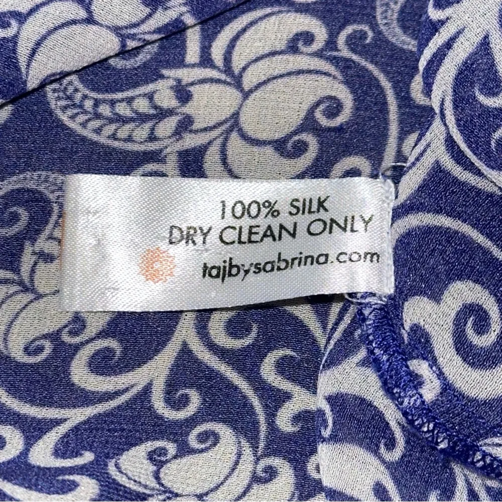 TAJ by Sabrina Crippa Women’s S Blue White Silk Orange Beaded Sequin Top Blouse - Image 7