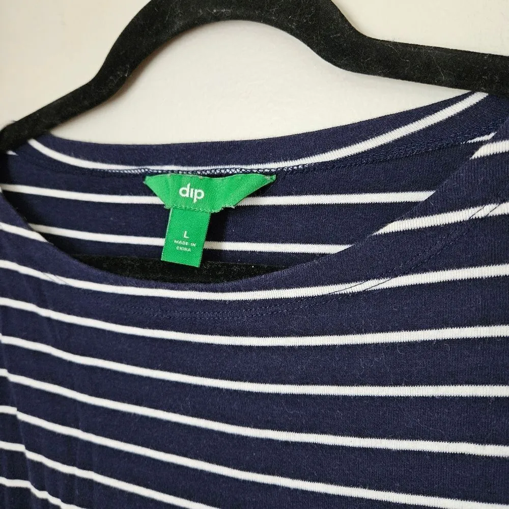 Dip Top Striped Navy White 3/4 Sleeves Crewneck Casual Neutral Comfy Staple Blue Size L - Image 2