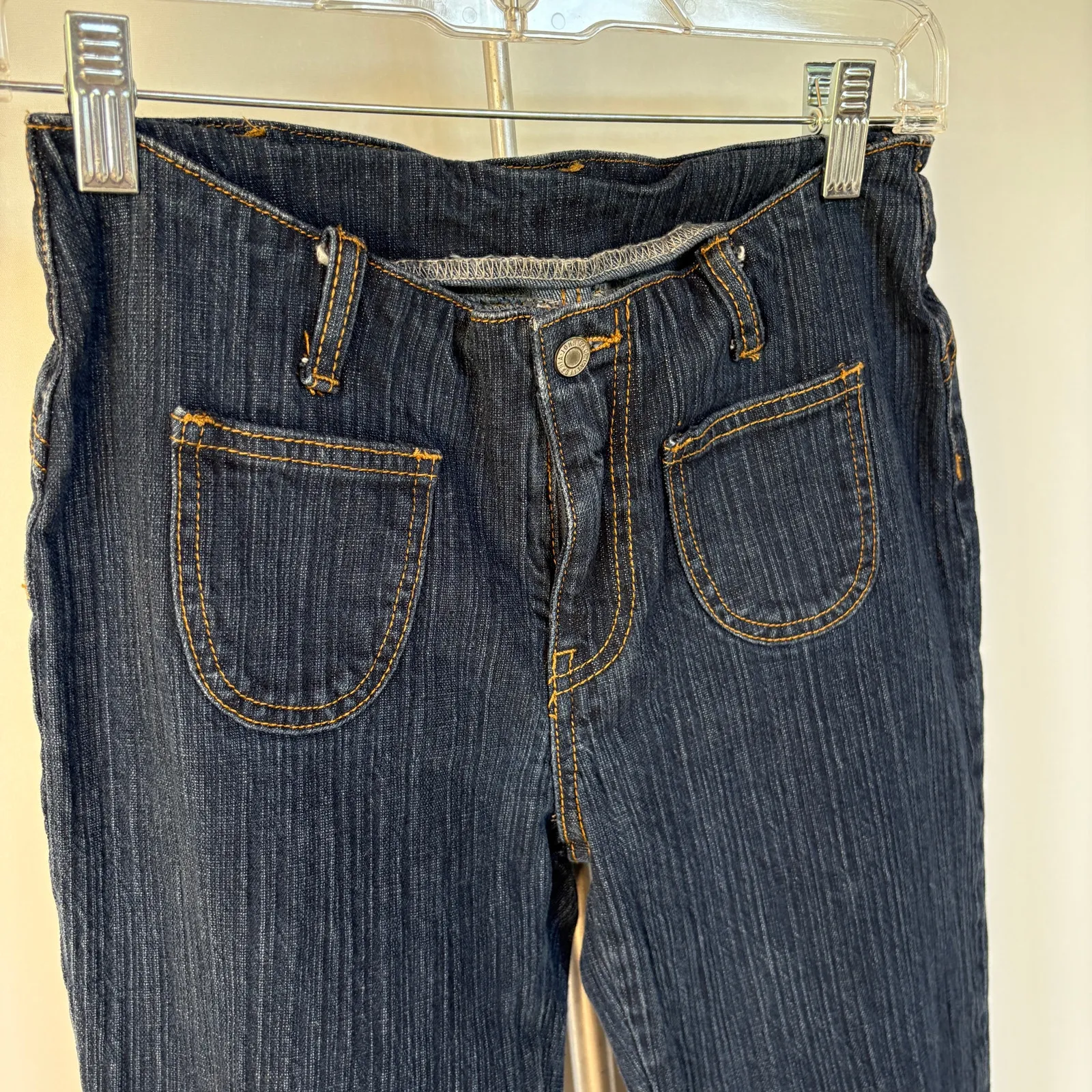 Y2K Low Rise Flare Dark Wash Jeans John Galt Textured Indie Sleeze Denim Small - Image 2