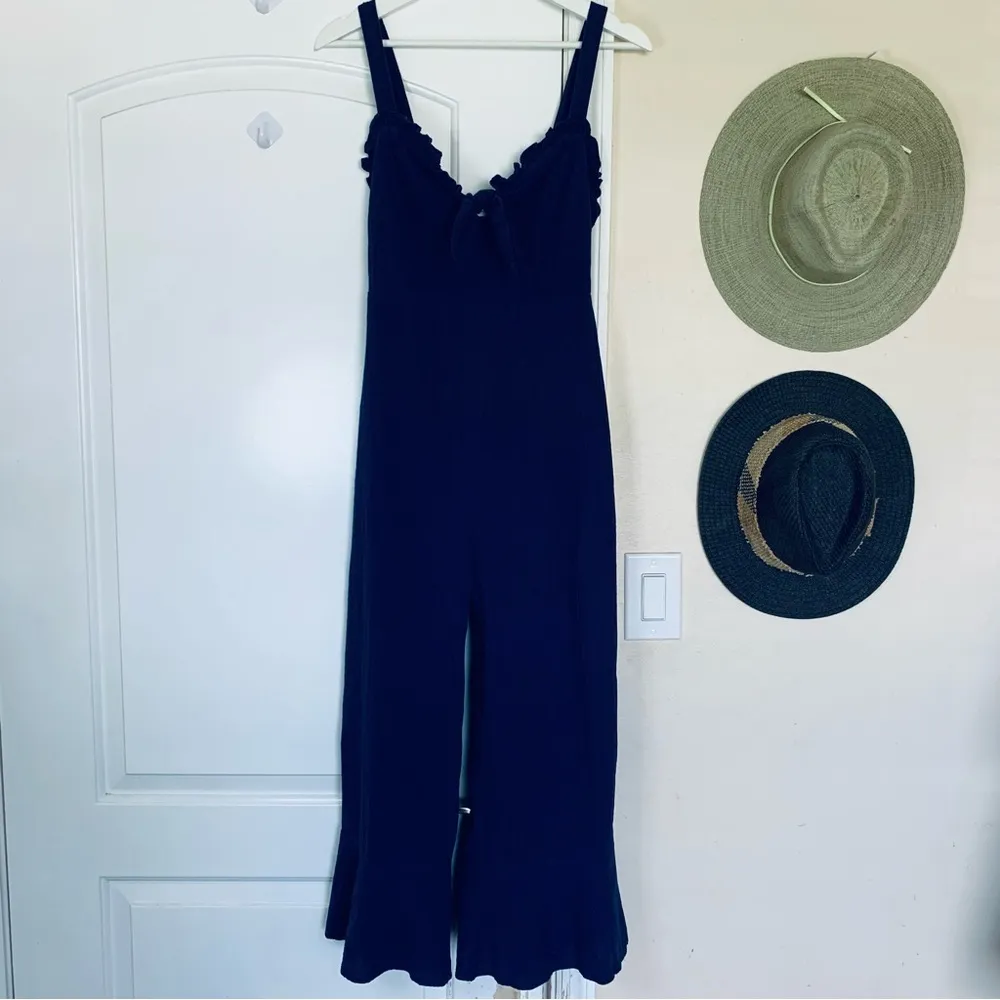 Women's LUSH Navy Wide Legged Flared Cropped Jumpsuit Romper | Size: M - Image 6