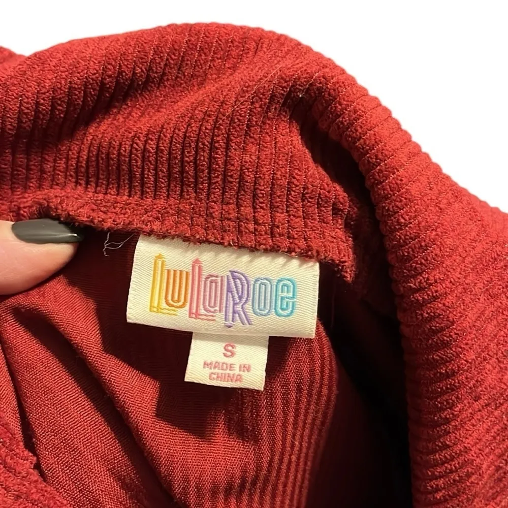 Lularoe red corduroy Berlin button down jacket with raw edge button holes - Image 10
