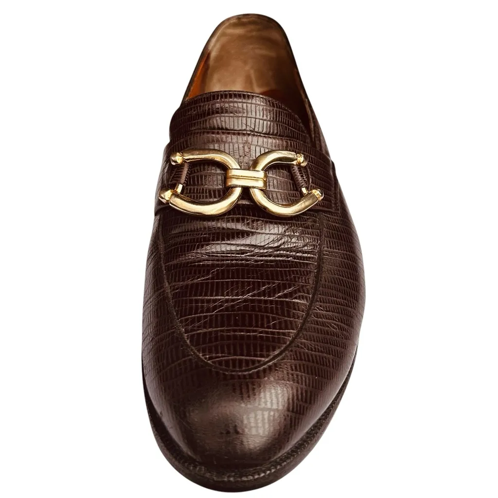 Robert Clergerie Brown Loafers Faux Lizard Skin Embossed Leather 6 1/2 M Vintage Size 6.5 - Image 10