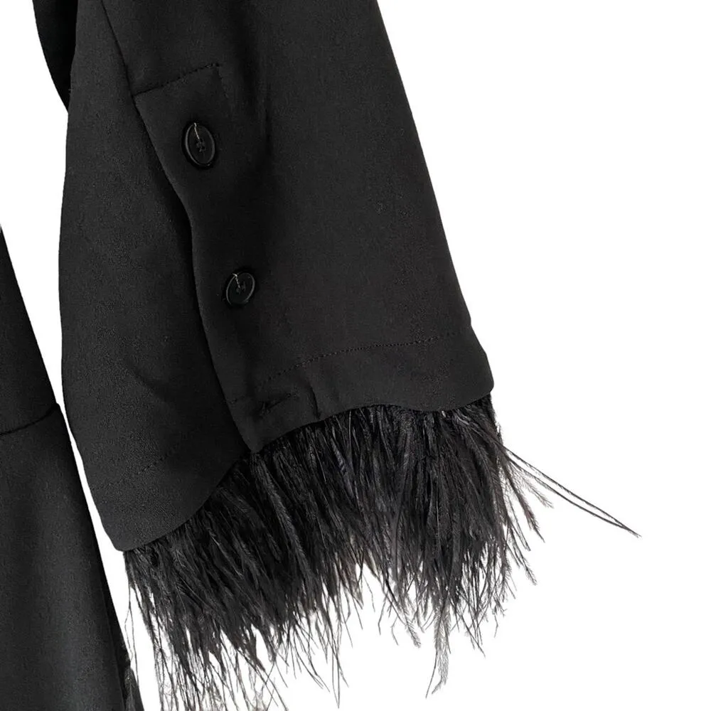 Akira Off Shoulder Feather Black Body Con Mini Dress NWTs size large - Image 9