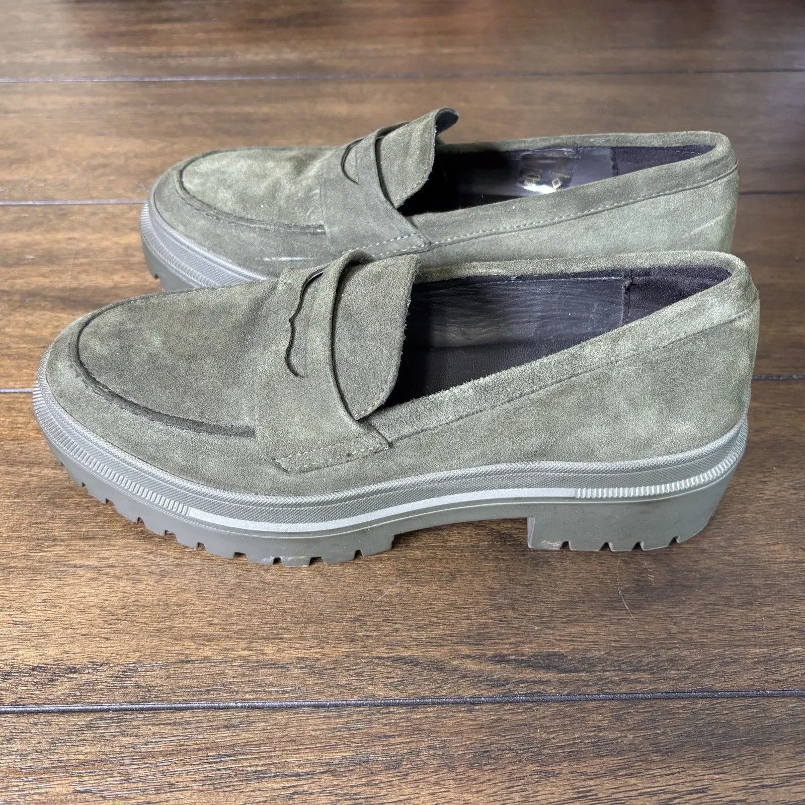PATINA Zoe Chunky Loafer Olive Green Suede Leather Shoes Women US 7 Excellent! - Image 5