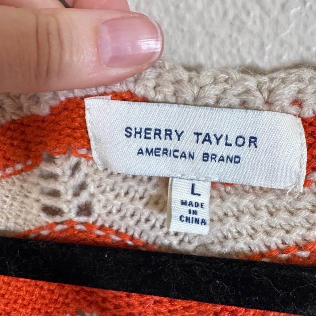Sherry Taylor Orange Tan Open Knit Striped Sweater Womens L Chunky Fall Casual Size L - Image 10