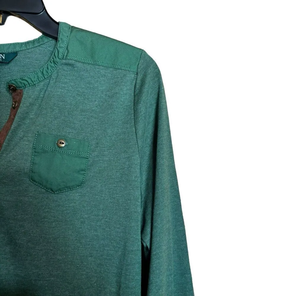 Lauren Ralph Lauren Top Womens XL Green Cotton Blend Stretch Popover Blouse - Image 3