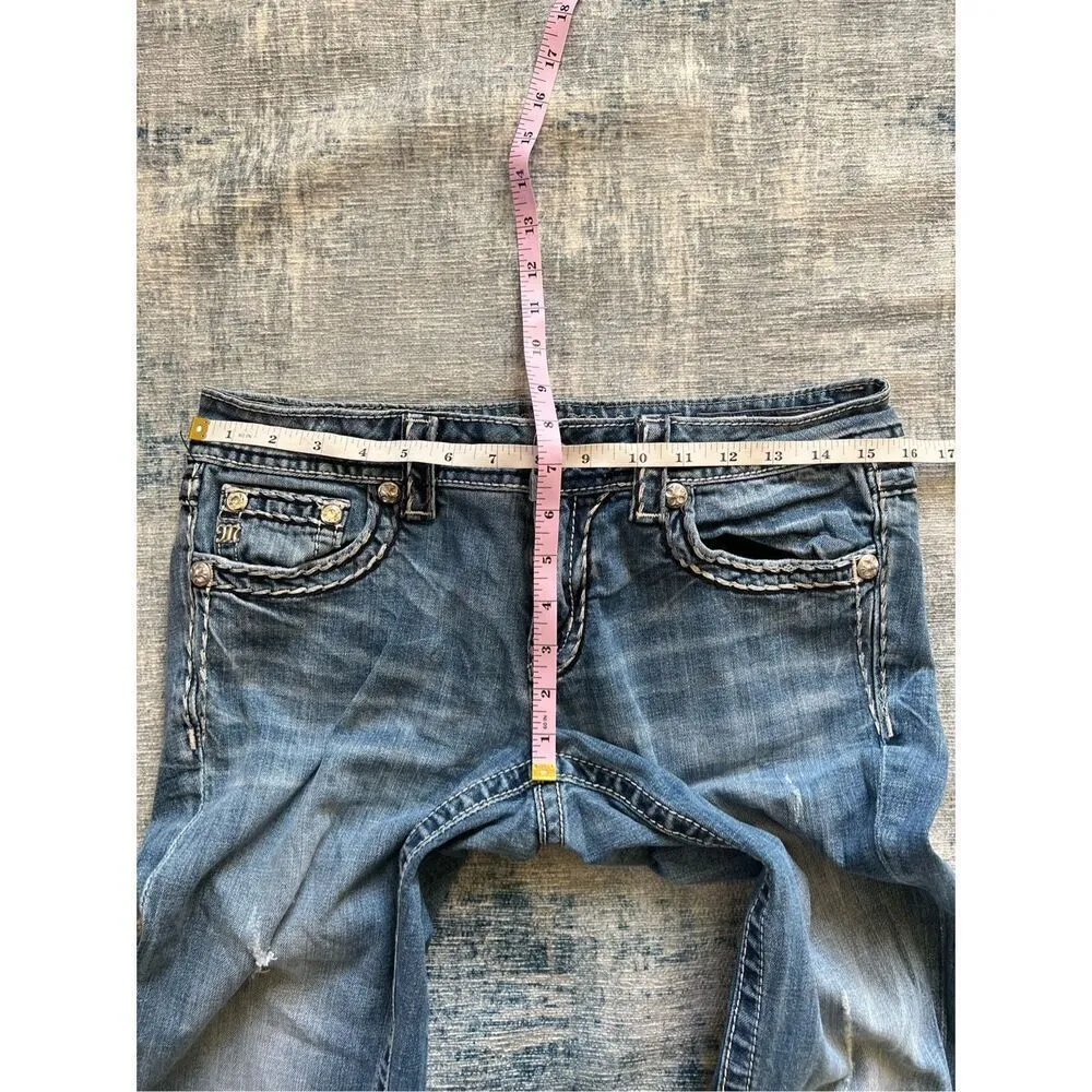 Miss Me Ripped Distressed Rhinestone Embroidered Boot Cut Jeans 29 - Image 7