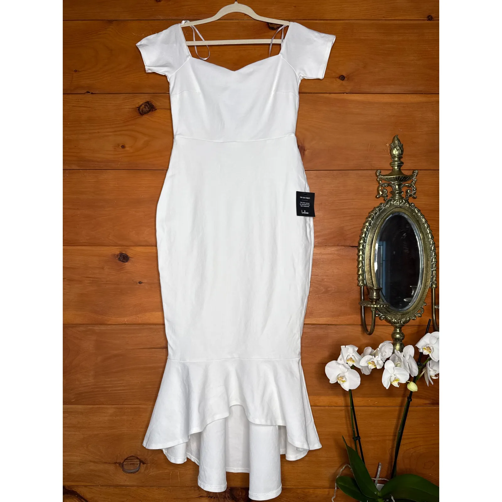 NWT Lulus How Much I Care Ivory Off-the-Shoulder Dress Mermaid Wedding Bride L - Image 3