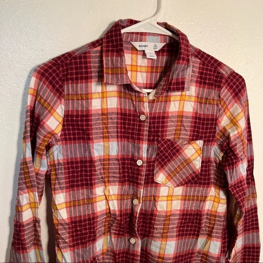 Old Navy The Tunic Shirt Button Down Red White Plaid - Image 3