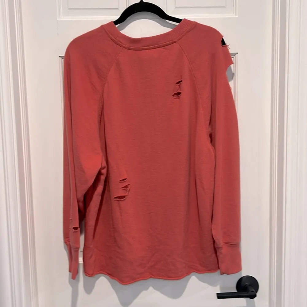 NWT Distressed City Oversized Sweatshirt Coral Terra Cotta Small - Image 4