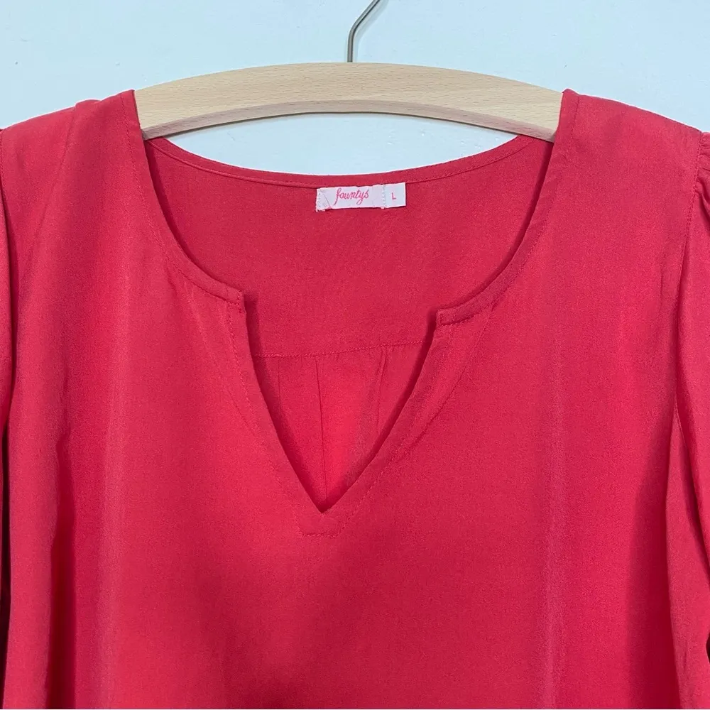 Fourtys pink long sleeve zip up cuff flowy blouse Size L - Image 7