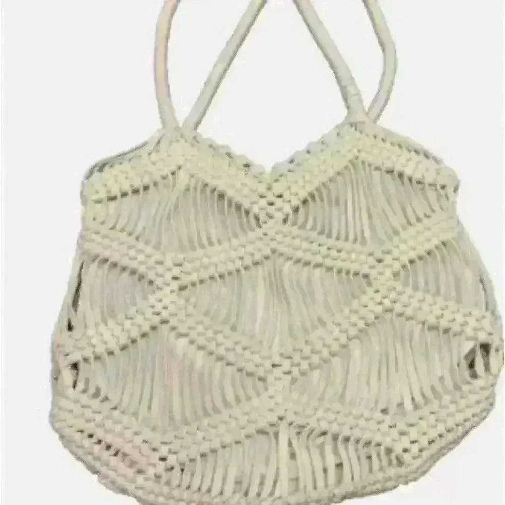 London Kaye Crochet Hobo Bag Shoulder Ivory Macrame Western Boho Tote Coastal - Image 2