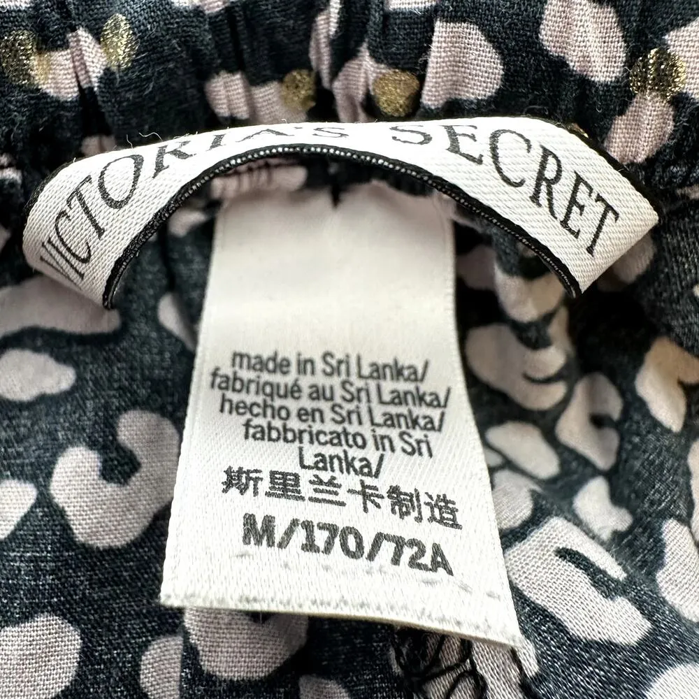 Victoria's Secret Pajama Pants Lounge Leopard Animal Print Drawstring Black M - Image 3