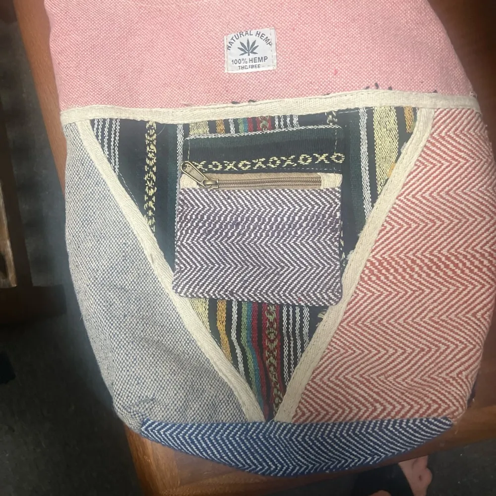 Natural Hemp 100% Colorful Patchwork Shoulder Bag Pink - Image 4